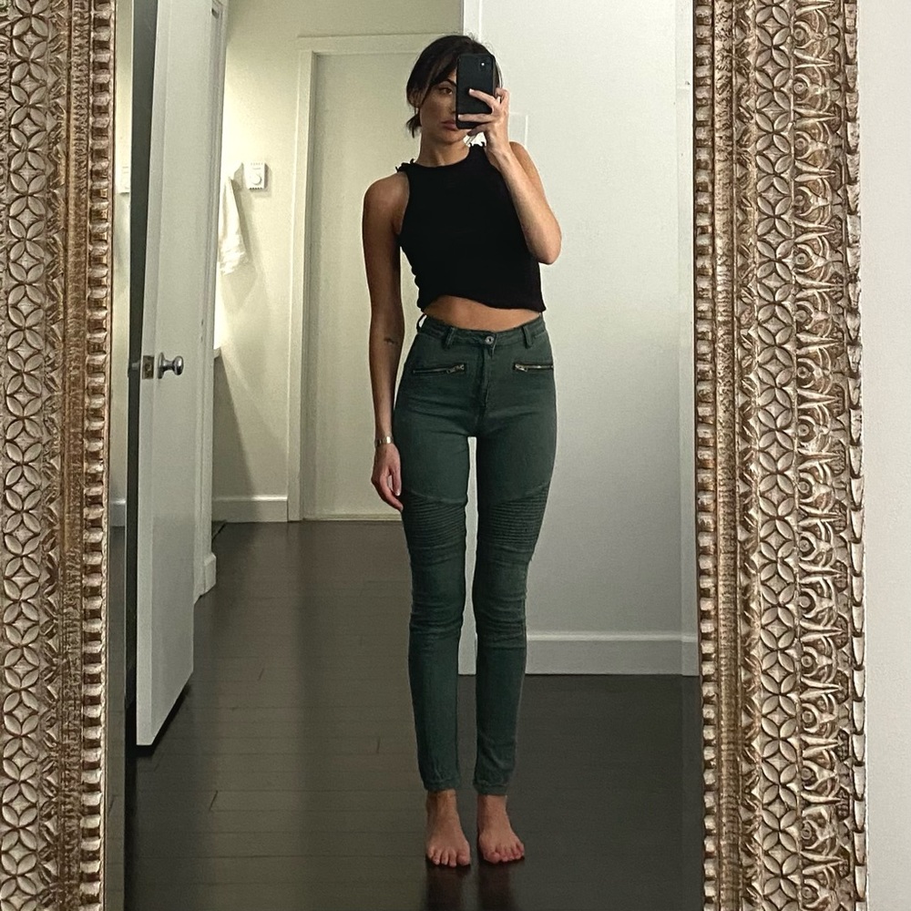 Missguided Sinner High Waisted Skinny Biker Jeans in Khaki
